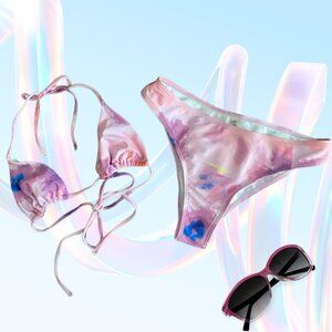 2 for $15 Watercolor Tie-Dye Bikini Set Pink Purple Cheeky Two-Piece Size Small